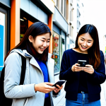 Z세대와 온라인 쇼핑 & 모바일 결제 (Z Generation & Online Shopping/Mobile Payment)**

"A diverse group of young adults (Z世代) happily shopping on their smartphones in a bright, modern city street with various shops in the background, fully clothed in trendy and modest street style clothing, using mobile payment apps, QR codes displayed, safe for work, appropriate content, professional, perfect anatomy, well-formed hands, natural proportions, high quality, vibrant colors, family-friendly."

**