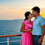Sunset Cruise Romance**

"A fully clothed couple enjoying a sunset view on a luxury cruise ship in Thailand. The woman is wearing a modest sundress, and the man is in khakis and a polo shirt. They are holding wine glasses. Background: a colorful sunset over the ocean. Safe for work, appropriate content, perfect anatomy, natural proportions, professional, high quality, well-formed hands, proper finger count, family-friendly."

**