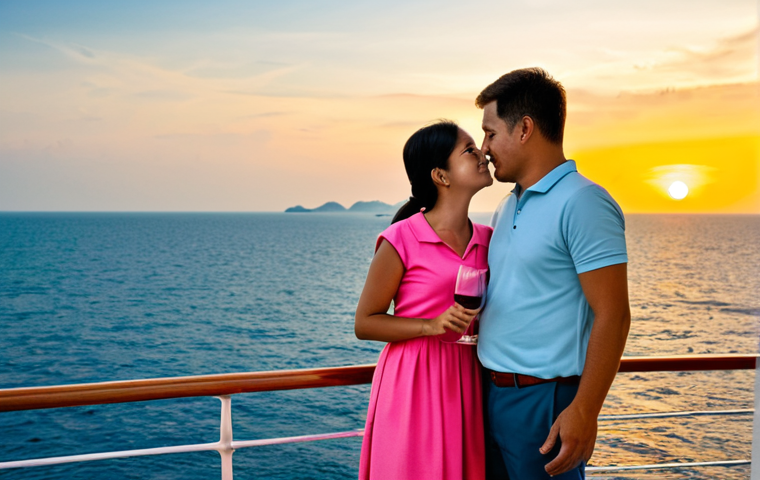 Sunset Cruise Romance**

"A fully clothed couple enjoying a sunset view on a luxury cruise ship in Thailand. The woman is wearing a modest sundress, and the man is in khakis and a polo shirt. They are holding wine glasses. Background: a colorful sunset over the ocean. Safe for work, appropriate content, perfect anatomy, natural proportions, professional, high quality, well-formed hands, proper finger count, family-friendly."

**