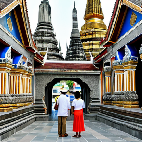 태국의 예술적 이벤트 - "Bangkok Art Biennale, diverse art installations at Wat Arun, fully clothed visitors, safe for work,...