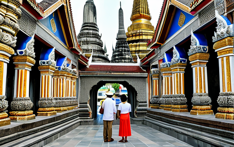 태국의 예술적 이벤트 - "Bangkok Art Biennale, diverse art installations at Wat Arun, fully clothed visitors, safe for work,...